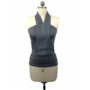 The Limited Blouse Y2K XS Gray Pleated Halter Sleeveless Stretch Solid Evening
